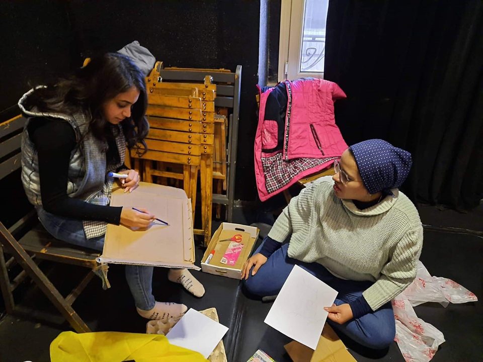 Samy (left) during her participation in the training programme in Applied Drama for Community Health and Empowerment. Photo: Courtesy of Dawar for Arts and Development