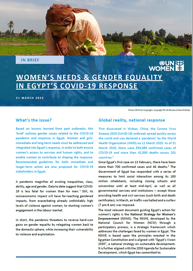 Women's needs and gender equality in Egypt's COVID-19 repsonse