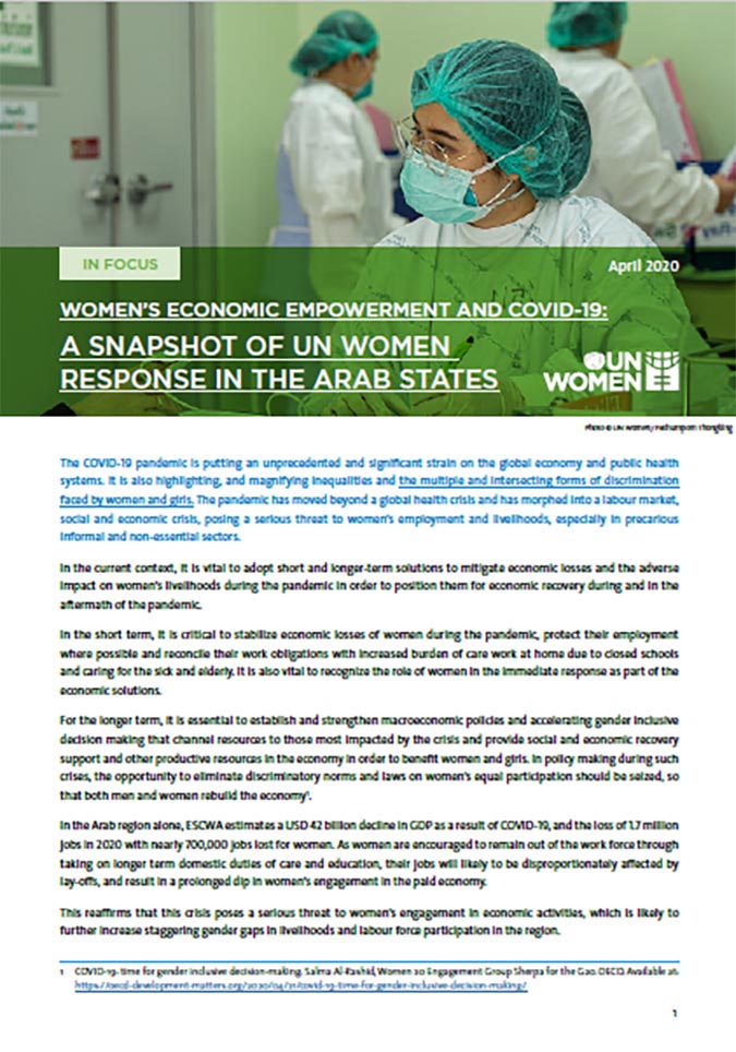 Women’s Economic Empowerment and COVID-19: A Snapshot of UN Women Response in the Arab States