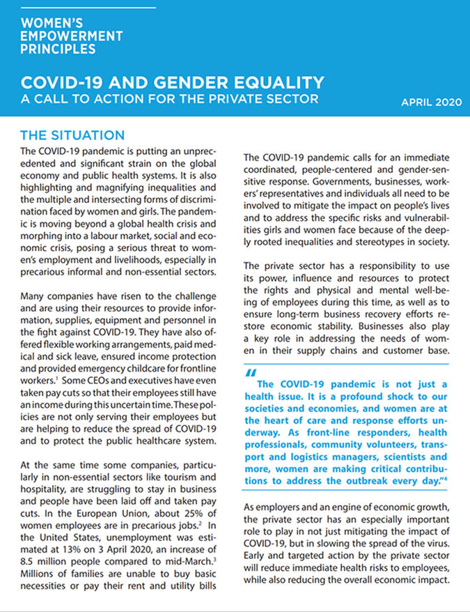 COVID-19 and Gender Equality: A Call to Action for The Private Sector
